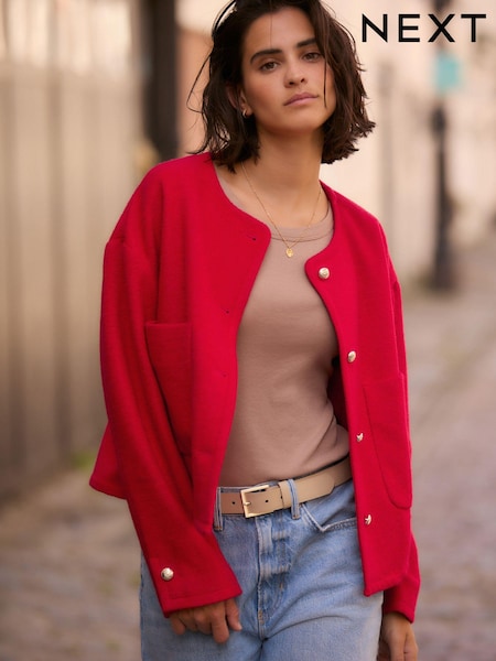 Red Textured Boucle Jacket With Wool (B40272) | €28