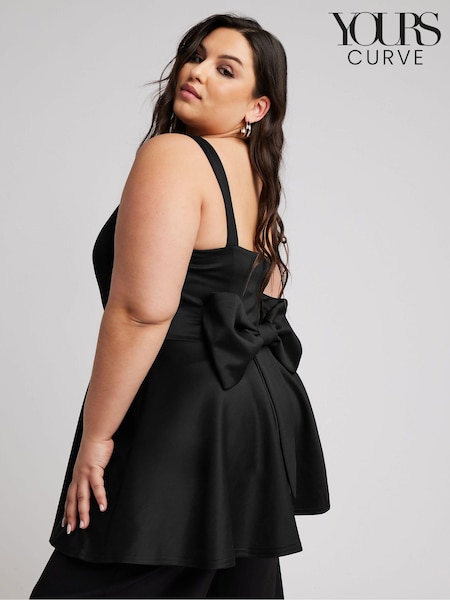 Yours Curve Black Bow Back Peplum Top (B40308) | €24
