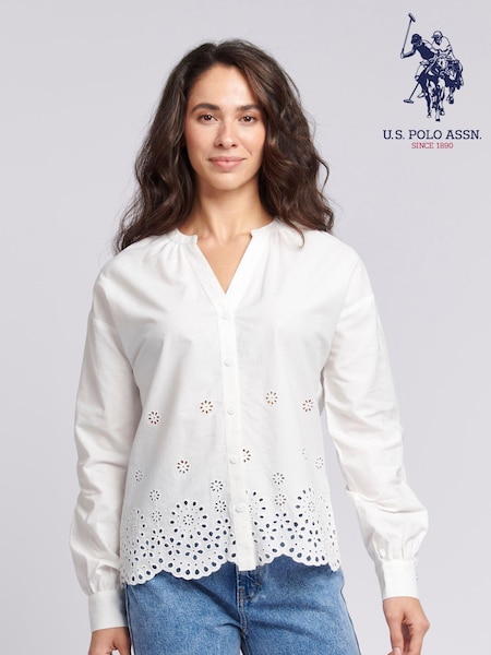 U.S. Polo Assn. White Womens Broderie Anglaise 100% Cotton Shirt (B40312) | 148 QAR