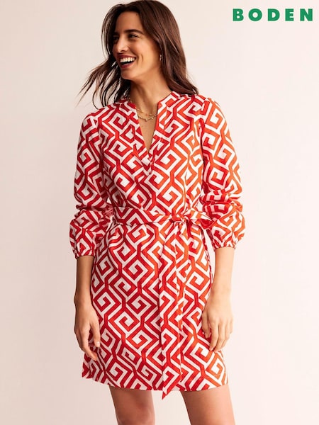 Boden Red Cleo 100% Linen Tie Waist Dress (B40336) | €62