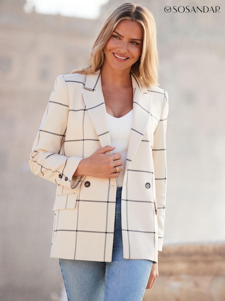 Sosandar Check Double Breasted Blazer (B40469) | 443 LEI