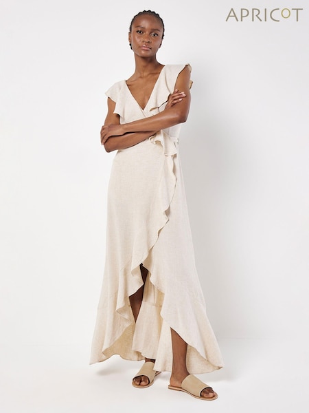 Apricot Cream Ruffle Wrap Hi-Lo Linen Mix Dress (B40474) | €30