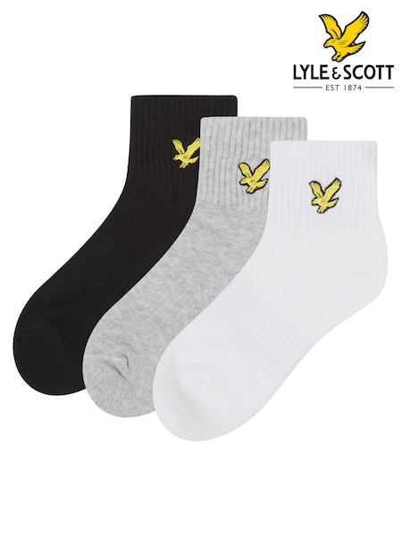 Lyle & Scott Grey Boys Cotton Ankle Socks 3 Pack (B40544) | €10