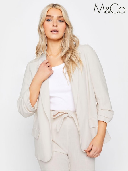 Cream - M&Co cu mânecă încrețită Lenjerie de pat Blazer (B40570) | 178 LEI