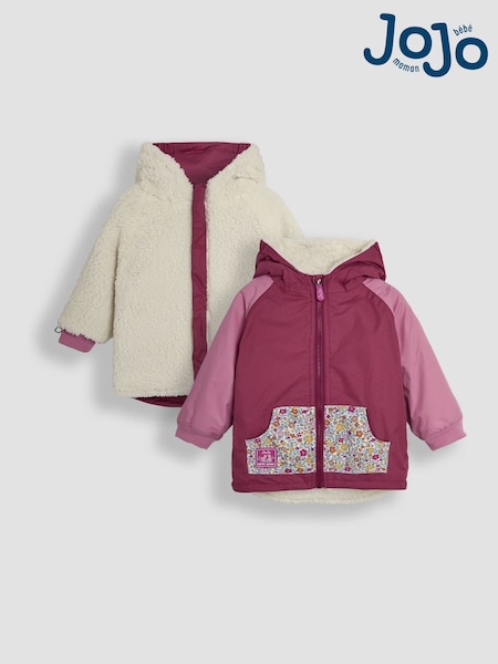 JoJo Maman Bébé Pink Colour Block Reversible Sherpa Lined Jacket (B40578) | €63 - €69