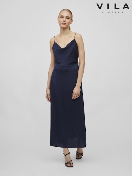 Синий - VILA Cami Satin Slip Occasion Dress (B40602) | €53