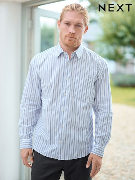 White Soft Touch 100% Cotton Long Sleeves Stripe Shirt (B40693) | €11
