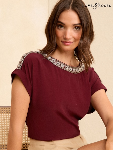 Love & Roses Roll Sleeve T-Shirt (B40735) | 129 LEI