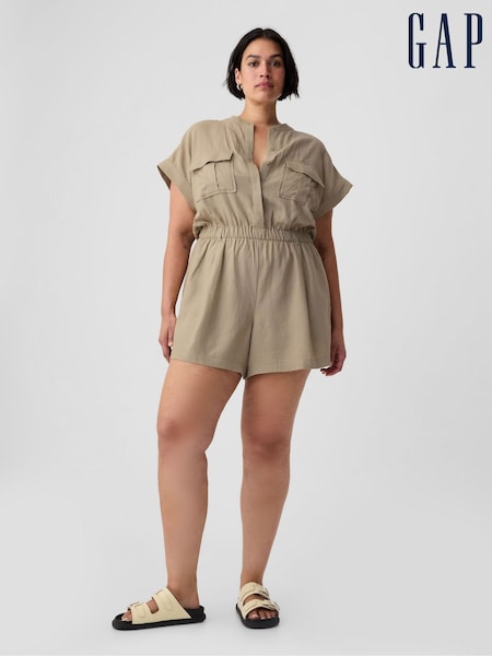 Gap Brown Linen Blend Utility Playsuit (B40802) | €20.50