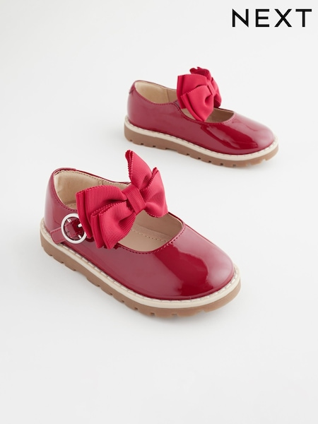 Red Wide Fit (G) Chunky Bow Mary Jane School Shoes (B40945) | €23 - €25