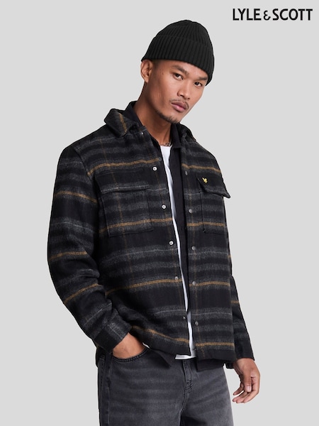 Lyle & Scott Charcoal Grey Brushed Tartan Overshirt (B40946) | €73