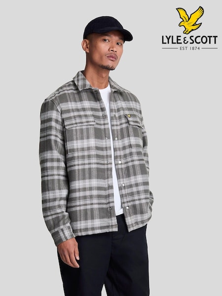 Lyle & Scott Light Grey Brushed Tartan Overshirt (B40987) | €73