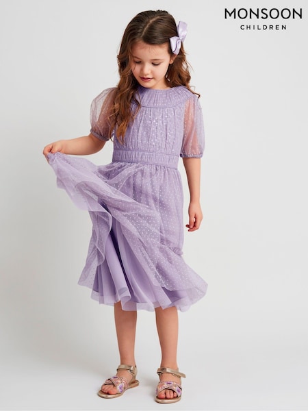 Monsoon Purple Darcy Sequin Gathered Dress (B41009) | €27 - €30