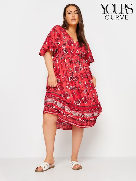 Yours Curve Red LIMITED COLLECTION Curve Red Floral Print Border Midaxi Dress (B41031) | €25