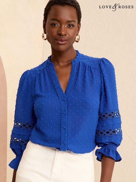 Love & Roses 3/4 Sleeve V Neck Dobby Blouse (B41076) | €23
