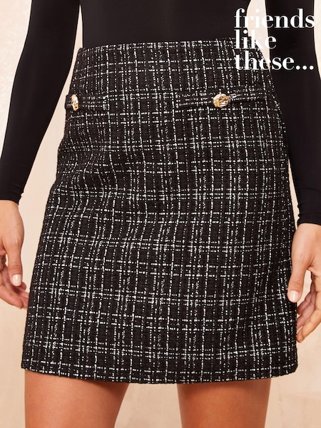 Friends Like These Black/White Boucle Mini Skirt With Button Detailing (B41102) | €27