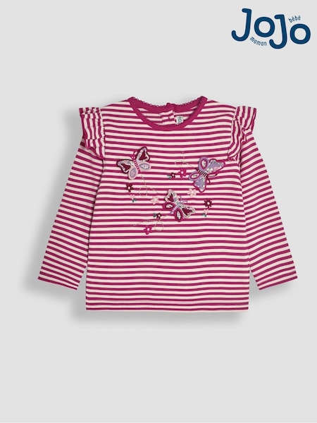 Flieder/Schmetterling - JoJo Maman Bébé Frill Long Sleeve Appliqué Top (B41105) | 29 €