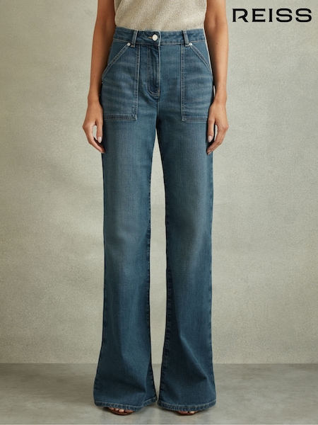 Reiss Mid Blue Delilah Petite Mid Rise Flared Utility Jeans (B41134) | €85