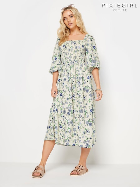 PixieGirl Petite Yellow Floral Print Midi Dress (B41152) | R$ 385