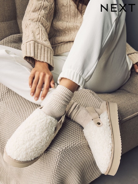 Кремовый - Borg Platform Mule Slippers (B41158) | €17