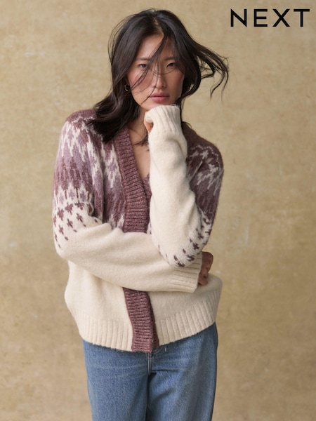 bež & Vijolična - Fairisle Pattern Knitted Cardigan (B41226) | € 30