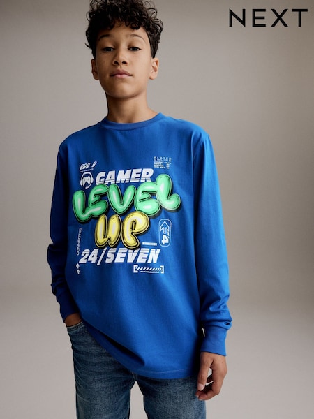 Cobalt Blue Relaxed Fit Long Sleeve Graphic T-Shirt (3-16yrs) (B41274) | 31 QAR - 41 QAR