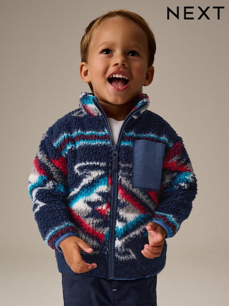 Navy Blue Patterned Zip Through Fleece (3mths-7yrs) (B41285) | AED16 - AED20