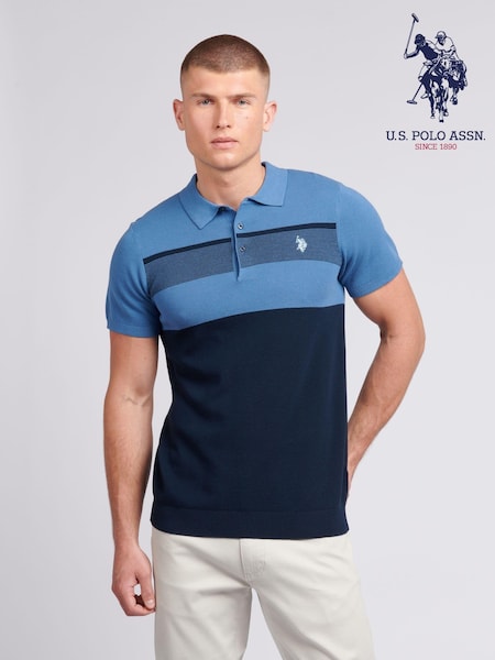 U.S. Polo Assn. Blue Mens Regular Fit Stripe Knit Polo Shirt (B41311) | €100