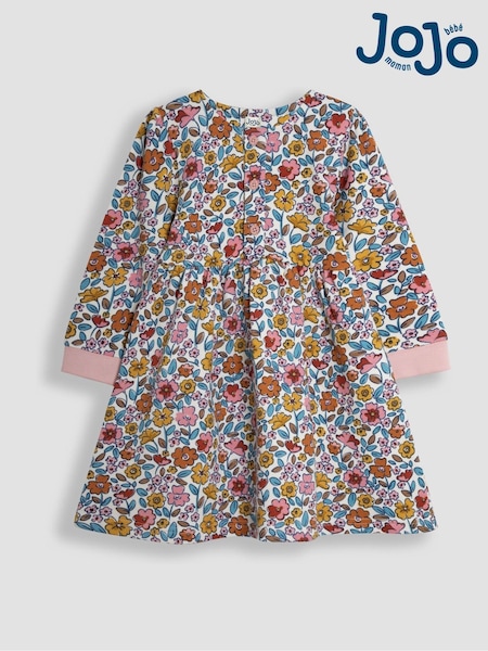 JoJo Maman Bébé Mustard Yellow Floral Button Sweat Dress (B41335) | €42