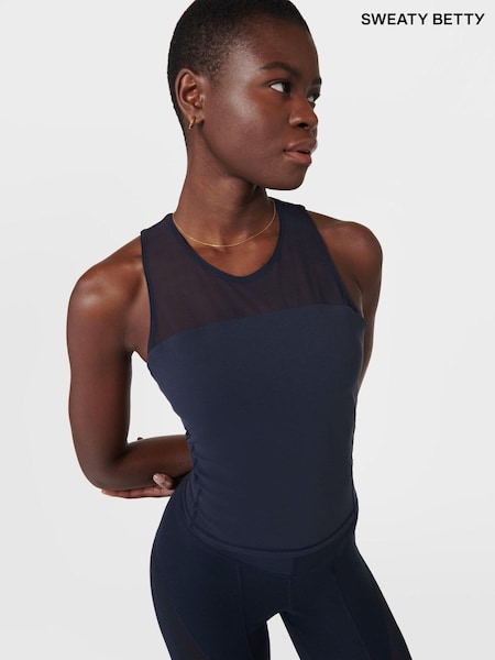 Sweaty Betty Navy Blue Power Illusion Workout Bra Tank Top (B41343) | €34