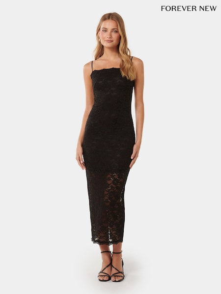 Forever New Black Angelica Lace Bodycon Midi Dress (B41349) | €8.50