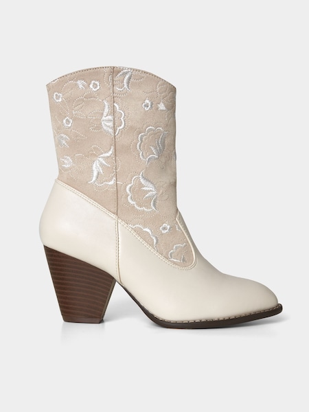 Joe Browns Cream Tonal Lace Embroidered Western Ankle Boots (B41394) | €41.50