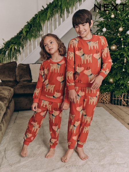 Red Matching Family Kids Christmas Reindeer Pyjamas (9mths-16yrs) (B41438) | €14 - €22
