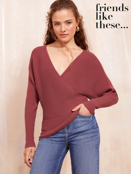 Friends Like These Pink Knitted Rib Batwing Jumper (B41499) | €20