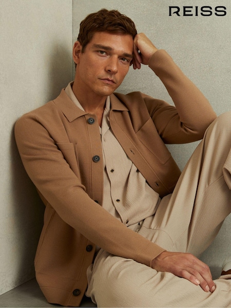 Reiss Camel Forester Knitted Button-Through Jacket (B41530) | €229