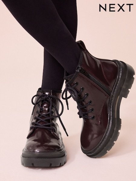 Burgundy Red Lace Up Chunky Ankle Boots (B41538) | AED117 - AED142