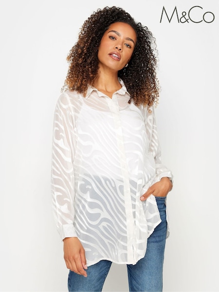 M&Co White White Zebra Print Long Sleeve Mesh Shirt (B41546) | 1,802 UAH
