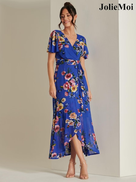 Jolie Moi Frill Dip Hem Mesh Midi Dress (B41597) | €113