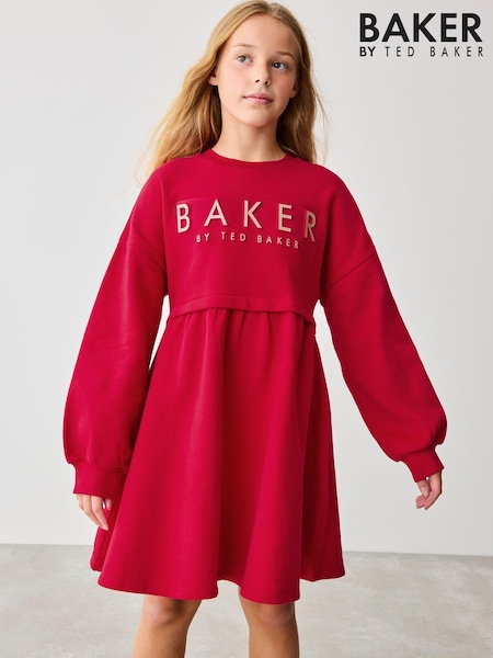 Roșu - Rochie tip pulover cu marcă Baker by Ted Baker 100% bumbac embosat (B41614) | 125 LEI - 154 LEI