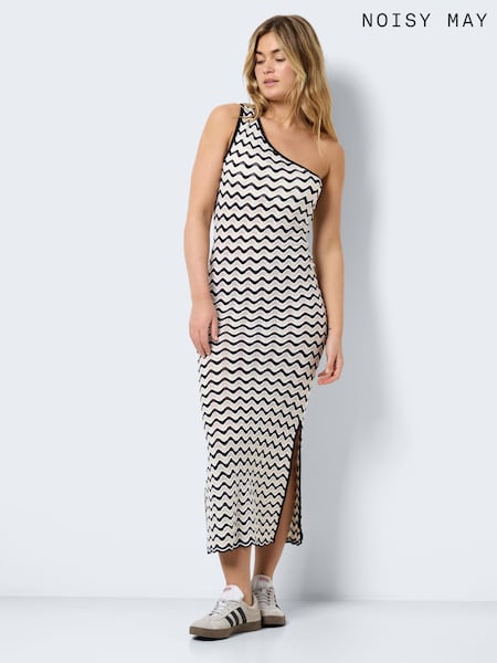 NOISY MAY Black Crochet Stripe One Shoulder Mini Dress (B41632) | €20