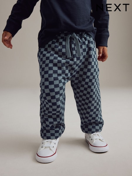 Navy Blue Checkerboard 100% Cotton Patterned Jersey Joggers (3mths-7yrs) (B41668) | €10 - €12