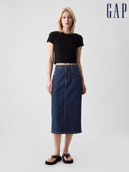 Gap Blue Button Back Denim Midi Pencil Skirt (B41695) | €20.50