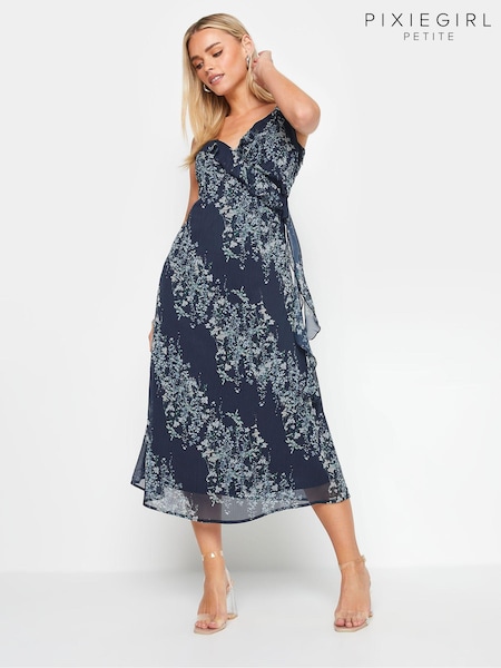 PixieGirl Petite Blue Frilled Midi Dress (B41707) | $68