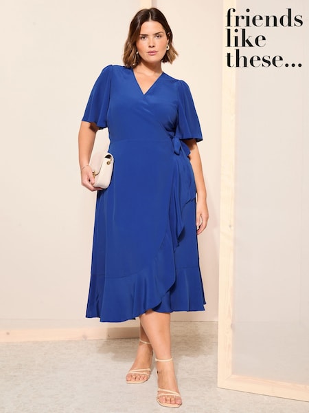 Curves Like These Chiffon Mix Flutter Sleeve Wrap Midi Dress (B41722) | €46