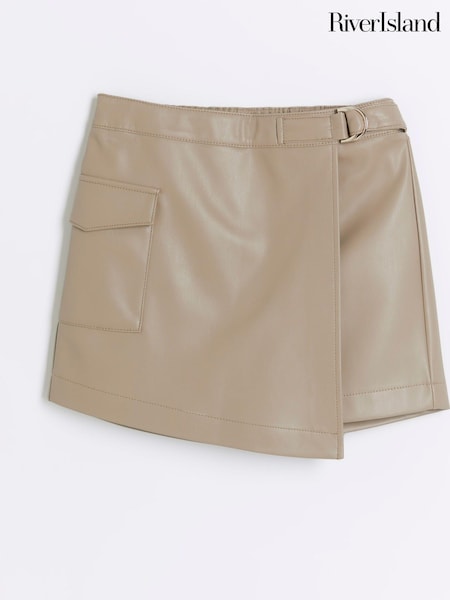 River Island Cream Girls Faux Fur Leather 100% Cotton Skort (B41734) | €13