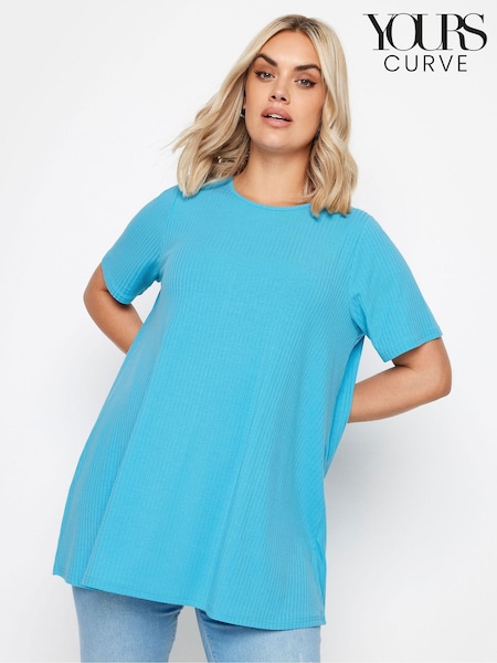 Yours Curve Blue Aqua Ribbed Swing T-Shirt (B41785) | 99 QAR