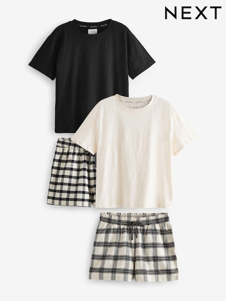 Black/White 100% Cotton Short Set Pyjamas 2 Pack (B41798) | ₪127