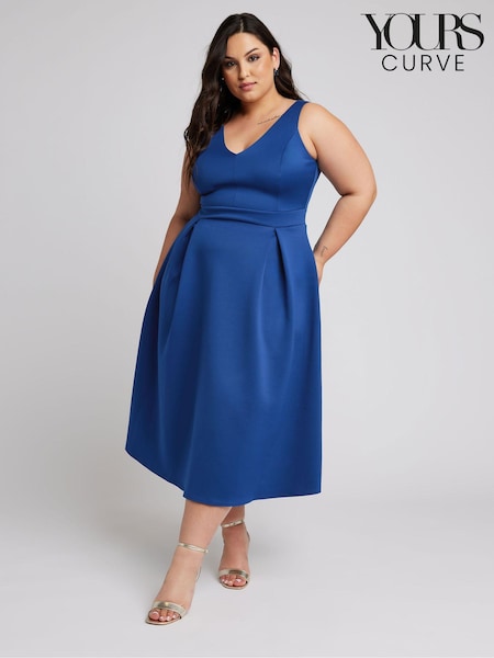 Yours Curve Blue London V-Neck Pleated Dress (B41847) | 262 QAR