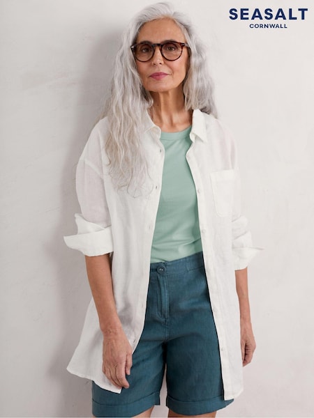 Seasalt Cornwall White 100% Linen Beach Road Shirt (B41896) | €43
