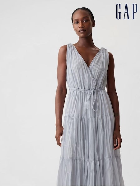 Gap Grey Pleated Tiered V Neck Midi Dress (B41925) | €43